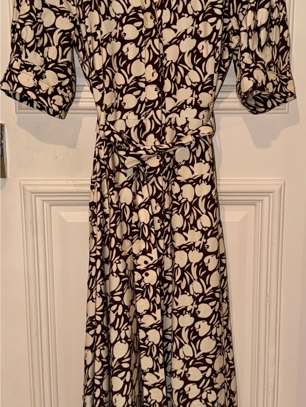 LOFT Brown and Cream Floral Midi Wrap Dress